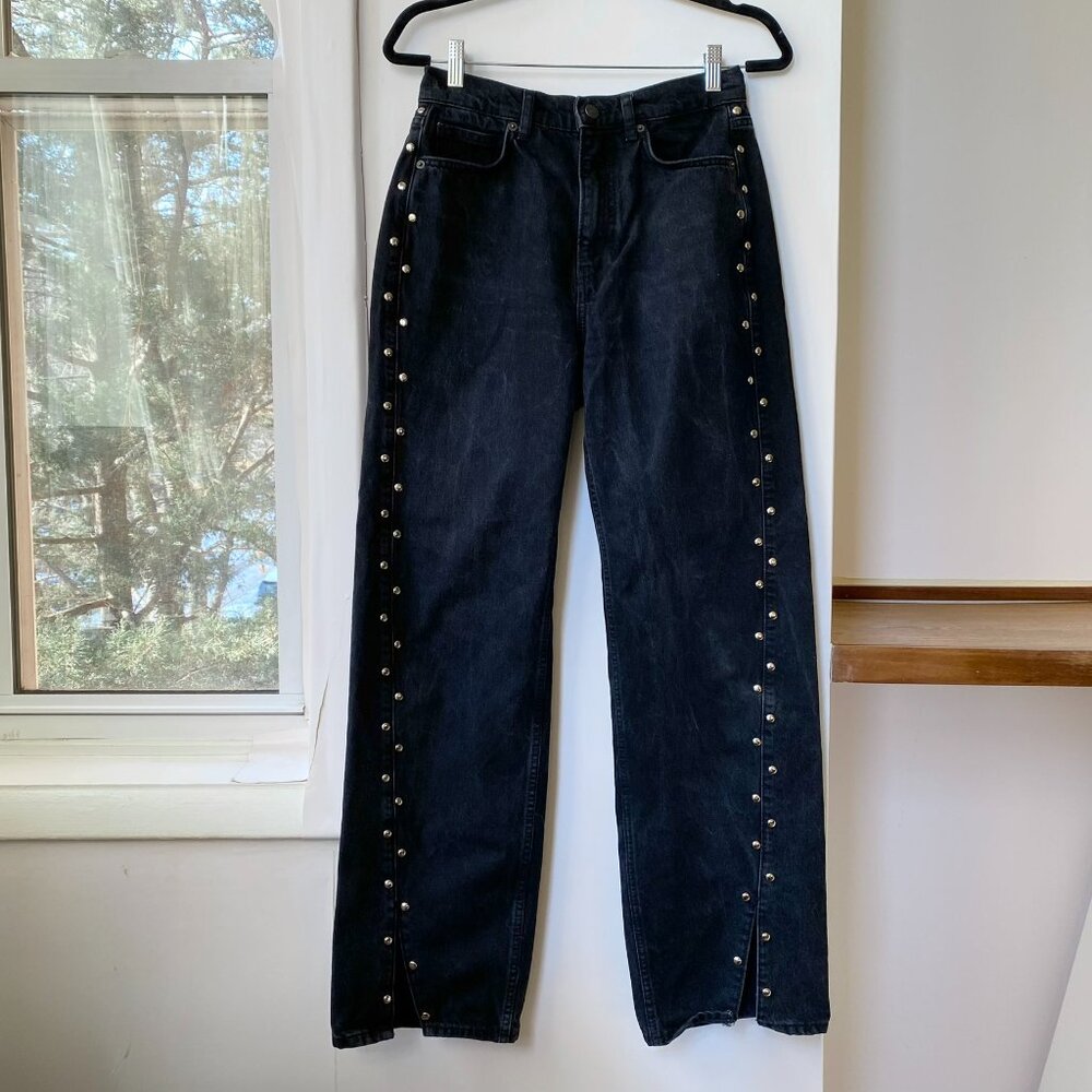 Reformation Cary Studded High-Rise Slouchy Straight-Leg Jeans Vana Black - Picture 10 of 14